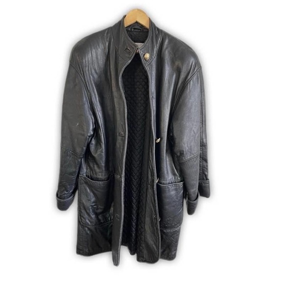 Amazing Rare Vintage 80s Neiman Marcus Long Black Leather Coat TrenchSize M